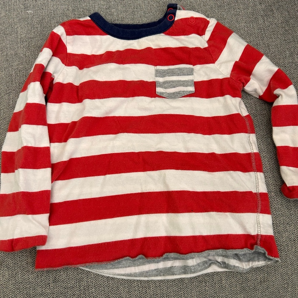 Mini Boden Red and White Striped reversible Long Sleeve Shirt